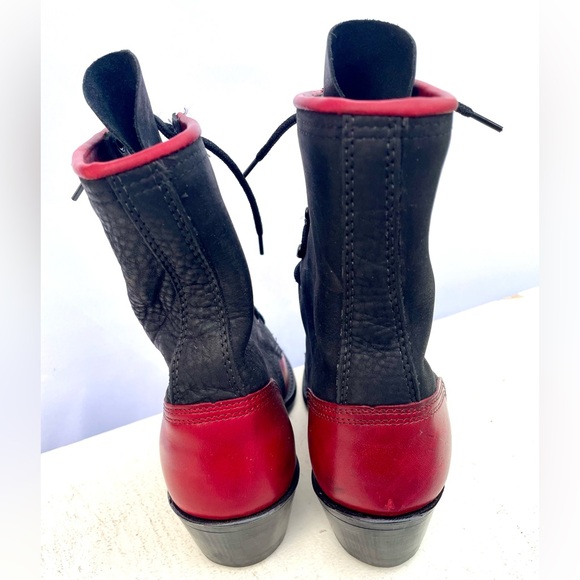 Abilene Leather Lace Up Western Packer Kiltie Boots Women’s Size 9.5 M Red Black - Picture 14 of 14